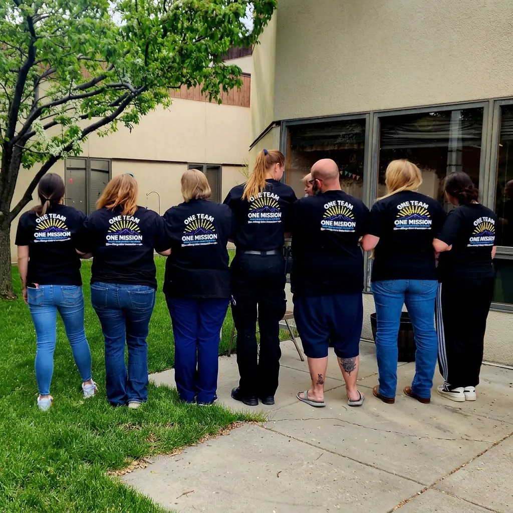 Work crew wearing custom embroidered workwear and safety vests